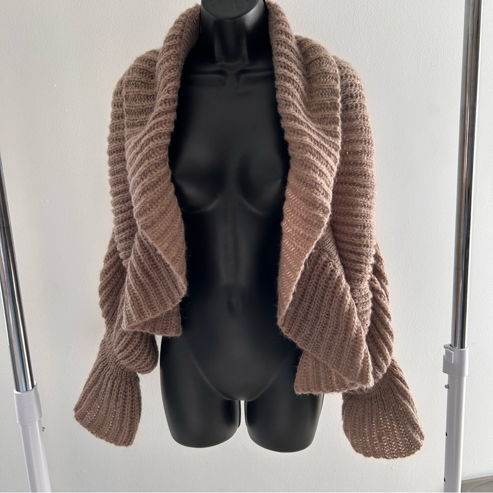 Shawl neck Open-Front Chunky Cardigan Sweater no shoulders unstructured